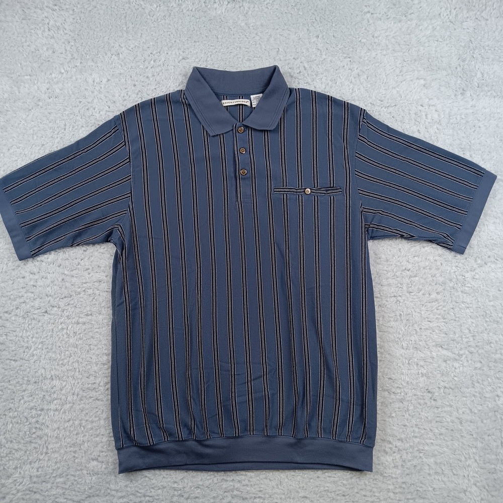 Knightsbridge Polo Shirt Men Large Blue Striped Banded Bottom Vintage